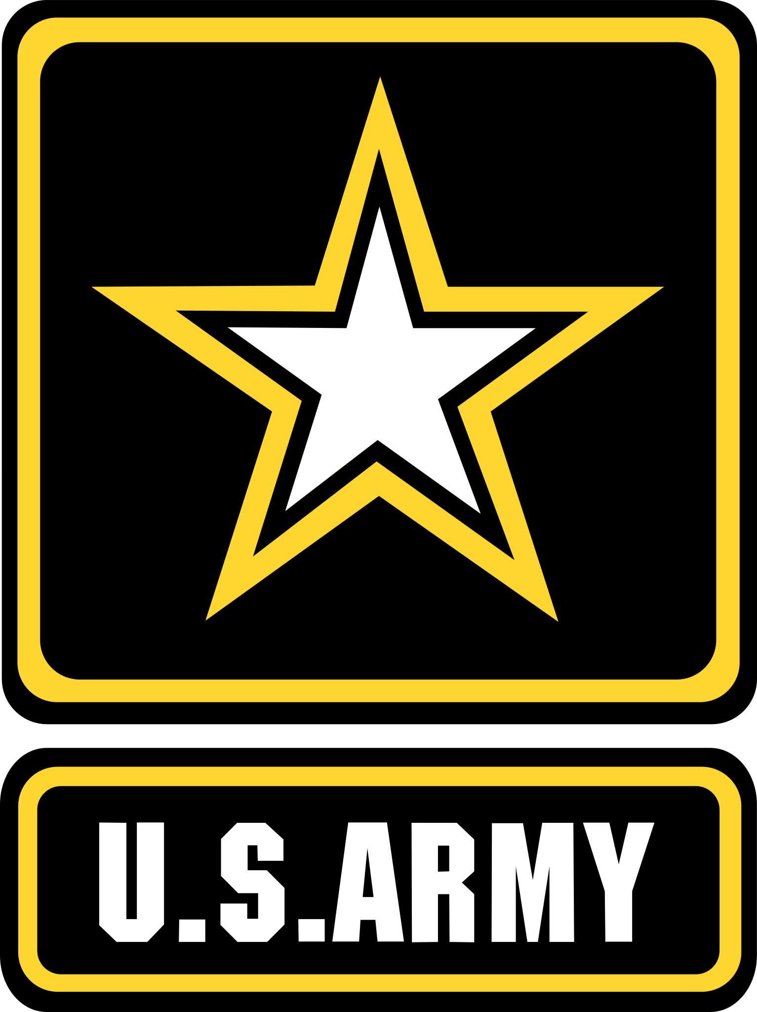 The emblem of the U.S. Army featuring a white star on a black background.